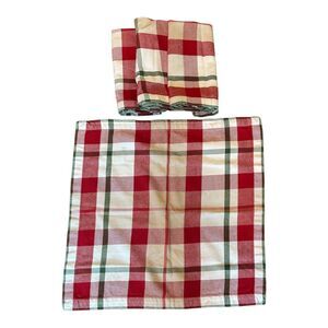 (4) Williams Sonoma Winter Tartan Plaid Red Green Cotton Napkins Christmas